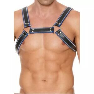🦋B2G1🦋SHOTS-UOMO Genuine Leather Z Series D-Ring Bulldog Chest Harness Fetish